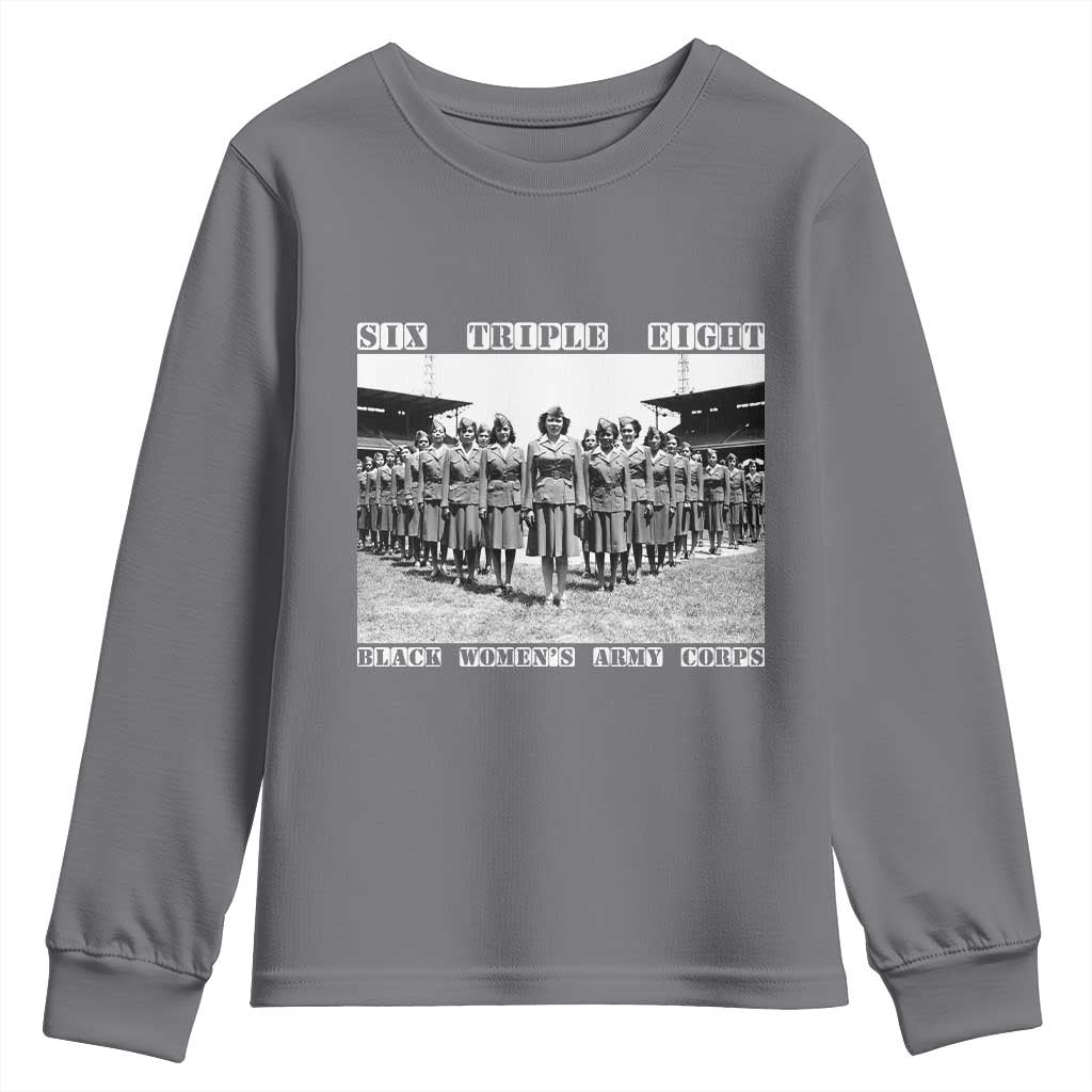 6 Triple 8 Youth Sweatshirt Black Women's Army Corps 6888th Battalion TS02 Charcoal Print Your Wear