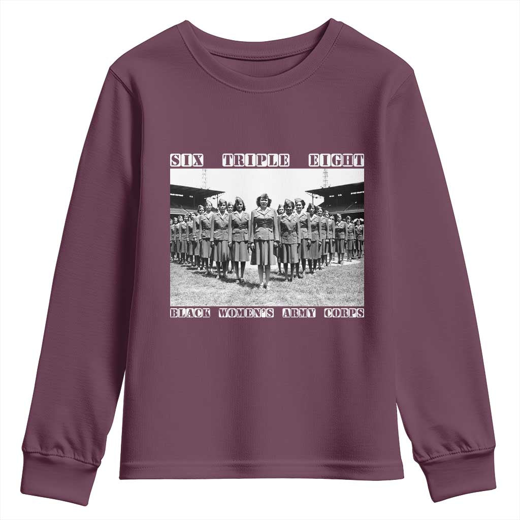 6 Triple 8 Youth Sweatshirt Black Women's Army Corps 6888th Battalion TS02 Maroon Print Your Wear