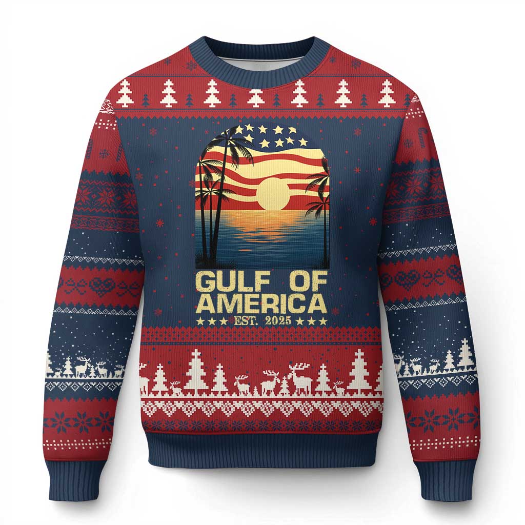 Gulf Of USA Ugly Christmas Sweater Est 2025 American Flag Retro TS02 Navy Red Print Your Wear