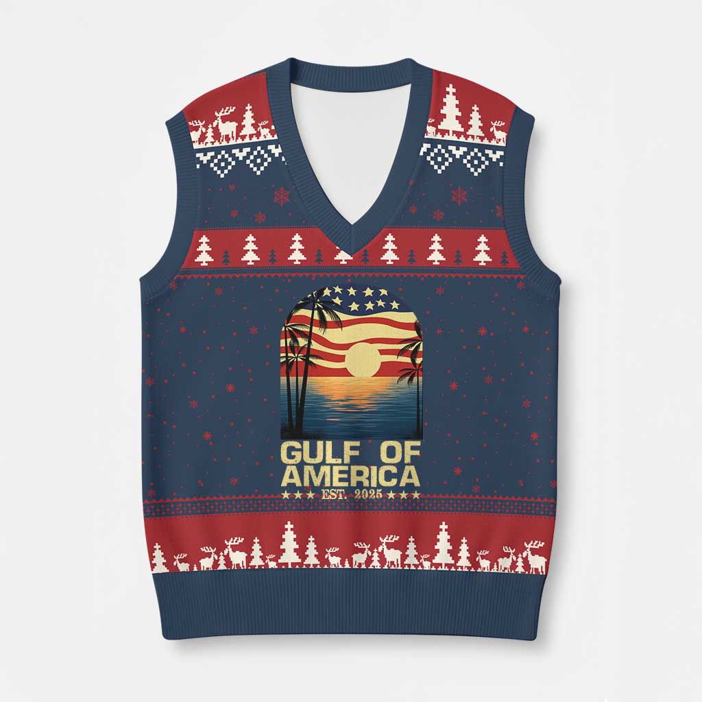 Gulf Of USA V-Neck Knit Sweater Vest Est 2025 American Flag Retro TS02 Navy Red Print Your Wear