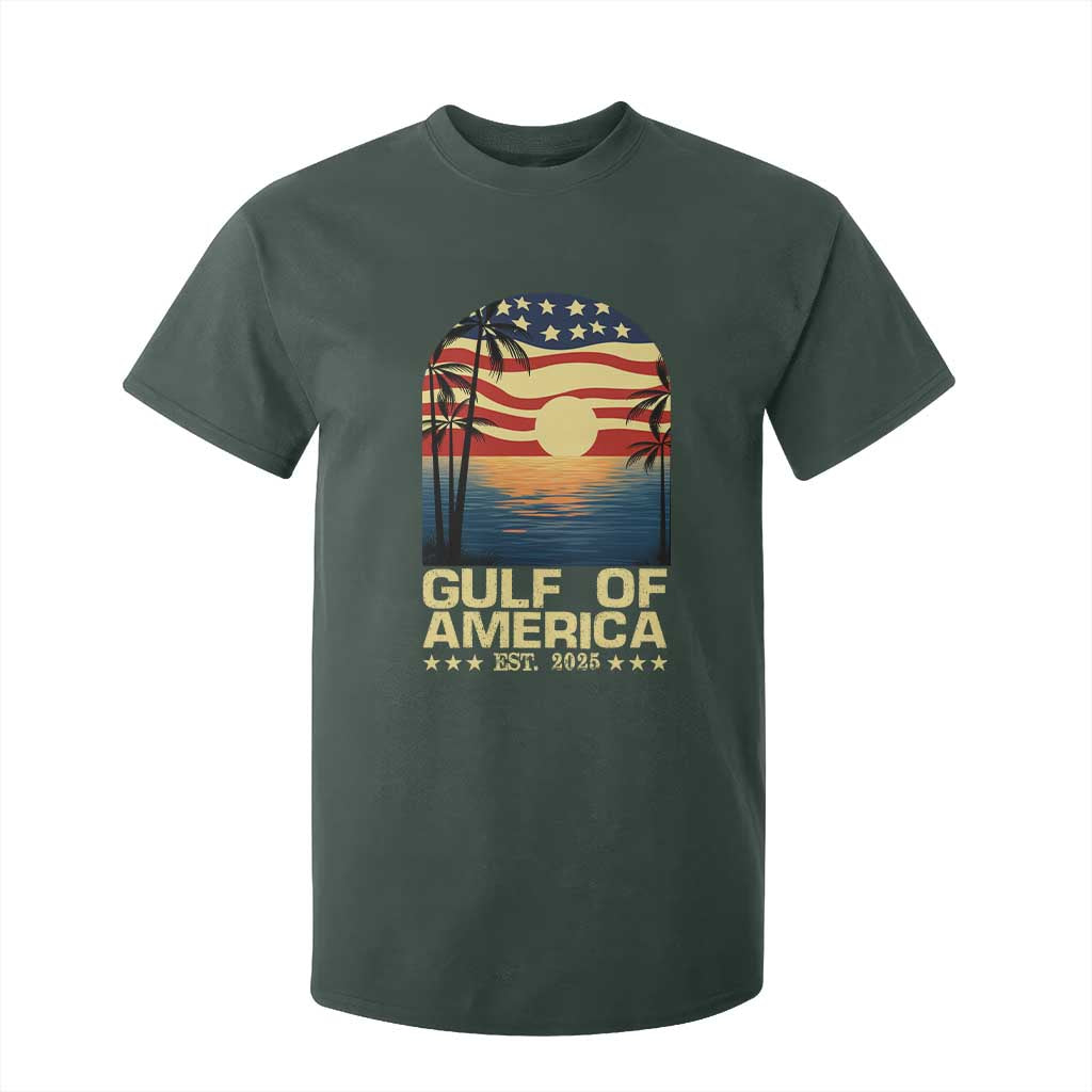 Gulf Of USA T Shirt For Kid Est 2025 American Flag Retro TS02 Dark Forest Green Print Your Wear