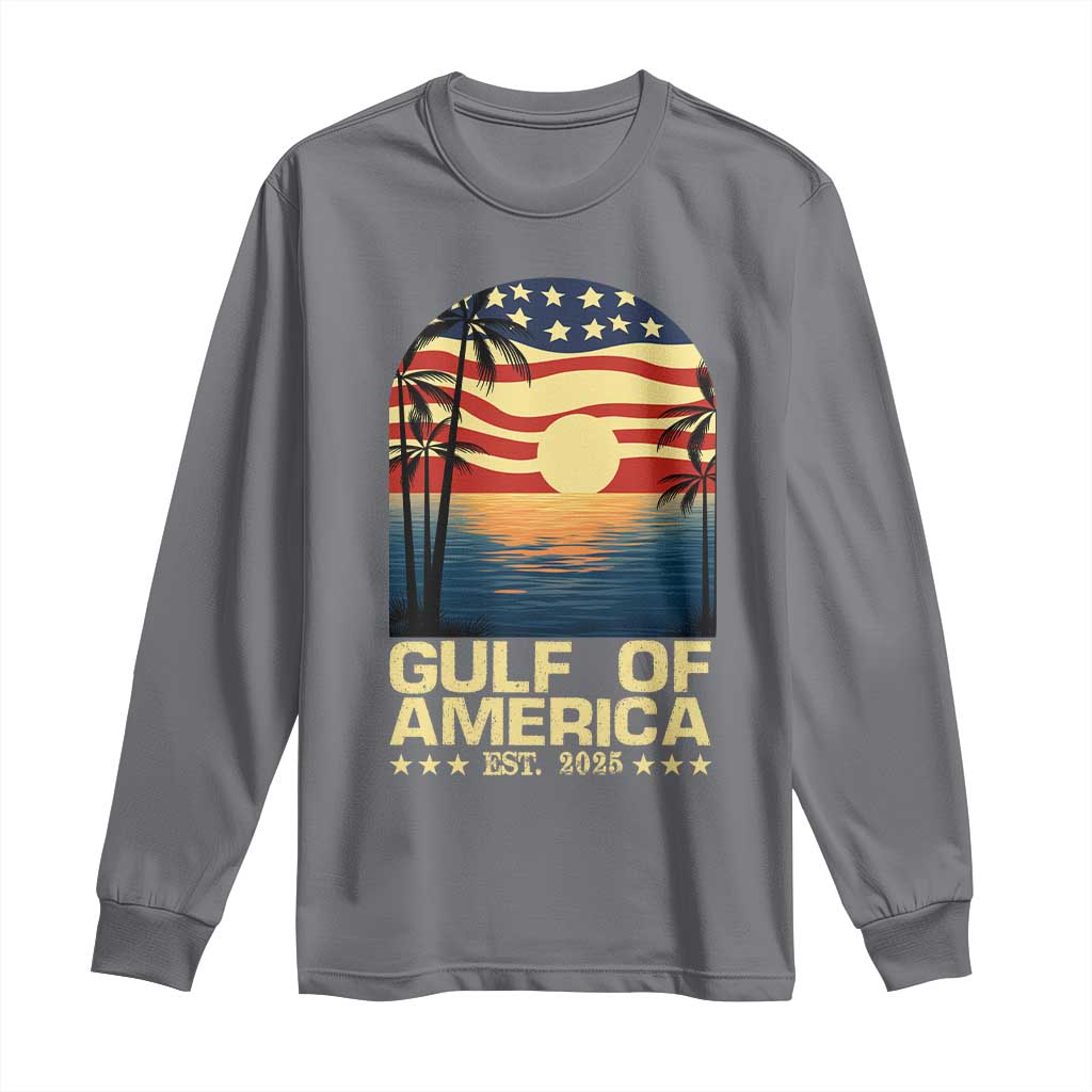 Gulf Of USA Long Sleeve Shirt Est 2025 American Flag Retro TS02 Charcoal Print Your Wear
