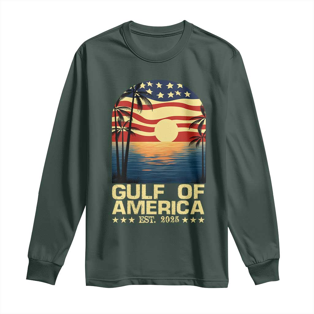 Gulf Of USA Long Sleeve Shirt Est 2025 American Flag Retro TS02 Dark Forest Green Print Your Wear