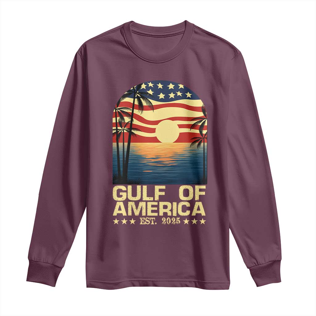 Gulf Of USA Long Sleeve Shirt Est 2025 American Flag Retro TS02 Maroon Print Your Wear