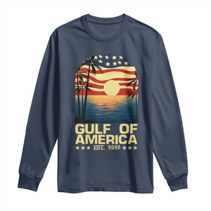 Gulf Of USA Long Sleeve Shirt Est 2025 American Flag Retro TS02 Navy Print Your Wear