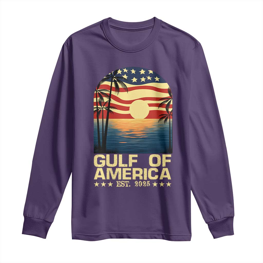 Gulf Of USA Long Sleeve Shirt Est 2025 American Flag Retro TS02 Purple Print Your Wear