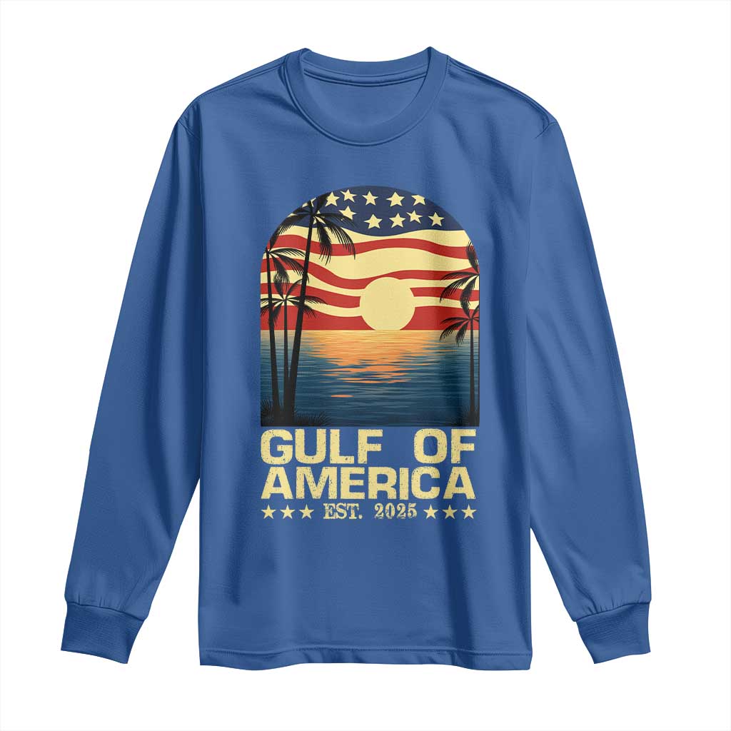 Gulf Of USA Long Sleeve Shirt Est 2025 American Flag Retro TS02 Royal Blue Print Your Wear