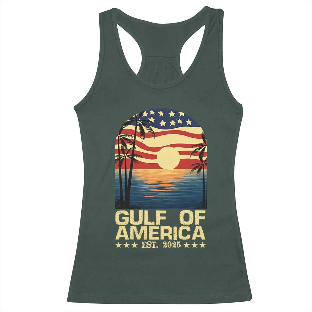 Gulf Of USA Racerback Tank Top Est 2025 American Flag Retro TS02 Dark Forest Green Print Your Wear
