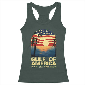 Gulf Of USA Racerback Tank Top Est 2025 American Flag Retro TS02 Dark Forest Green Print Your Wear