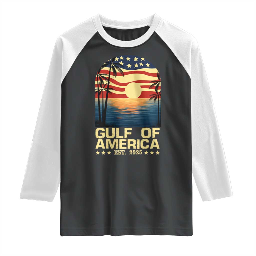 Gulf Of USA Raglan Shirt Est 2025 American Flag Retro TS02 Black White Print Your Wear