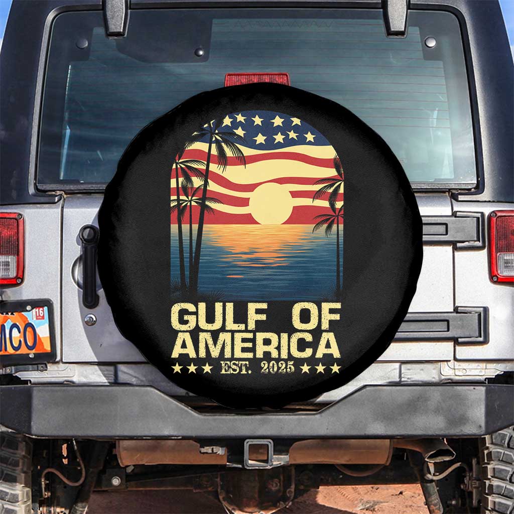 Gulf Of America Spare Tire Cover Est 2025 American Flag Retro TS02 No hole Black Print Your Wear