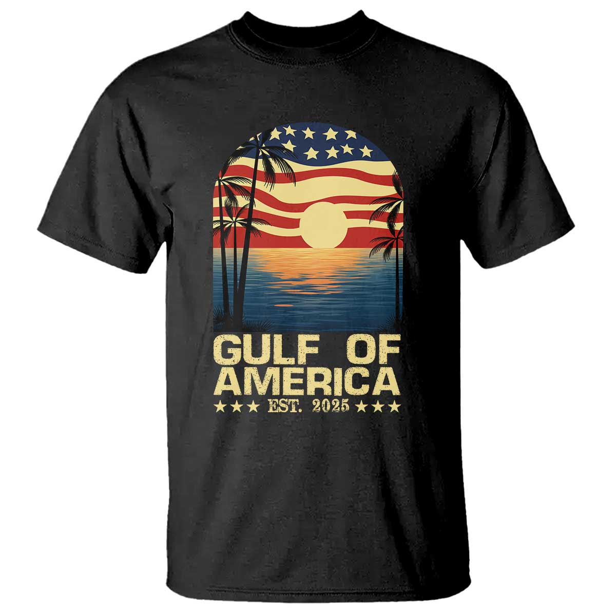 Gulf Of USA T Shirt Est 2025 American Flag Retro TS02 Black Print Your Wear