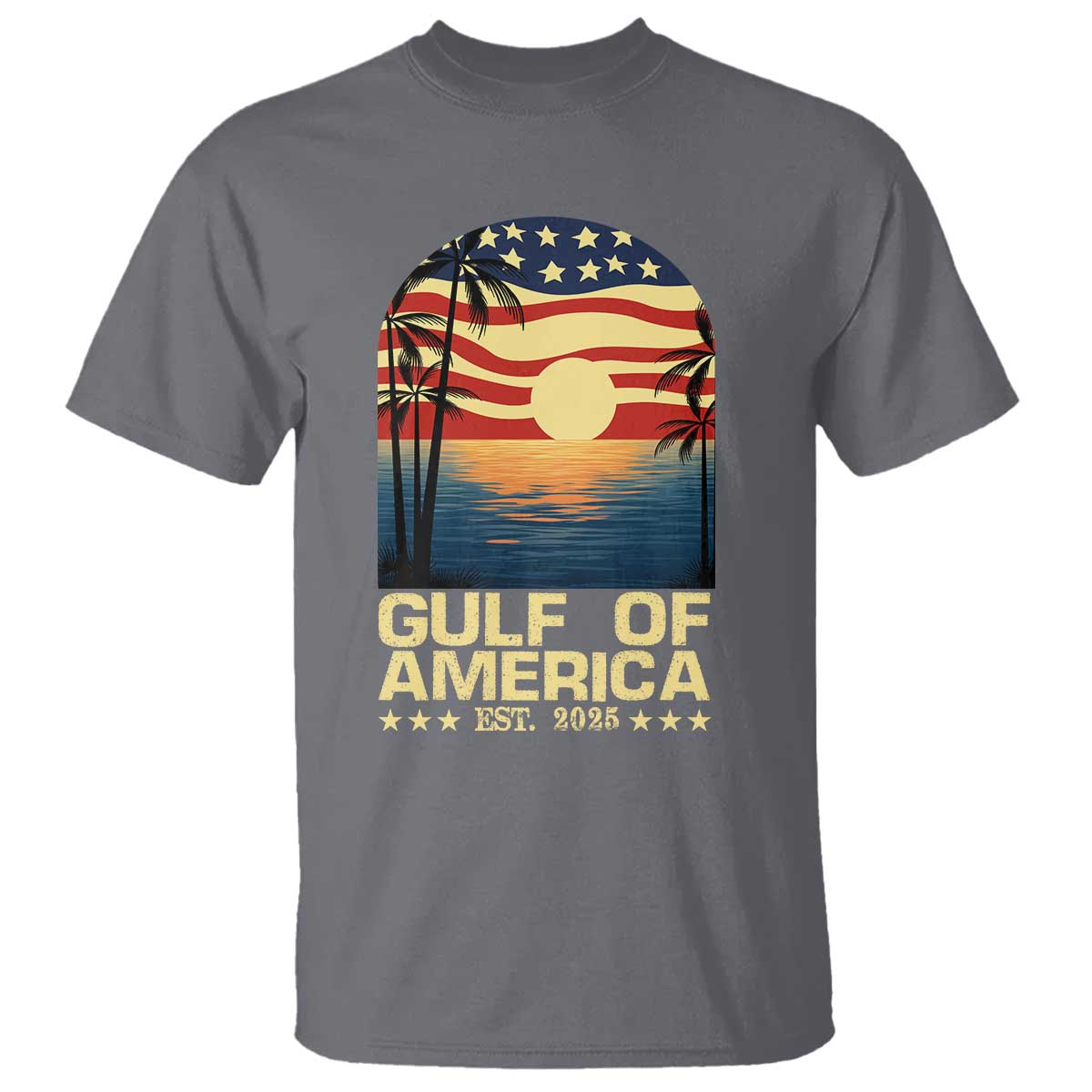 Gulf Of USA T Shirt Est 2025 American Flag Retro TS02 Charcoal Print Your Wear