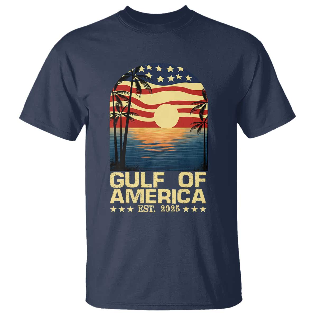Gulf Of USA T Shirt Est 2025 American Flag Retro TS02 Navy Print Your Wear