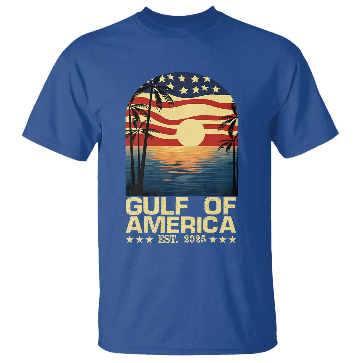 Gulf Of USA T Shirt Est 2025 American Flag Retro TS02 Royal Blue Print Your Wear