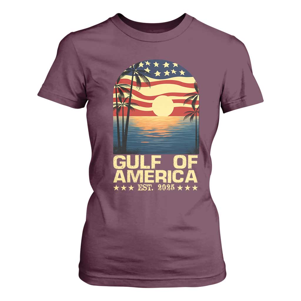 Gulf Of USA T Shirt For Women Est 2025 American Flag Retro TS02 Maroon Print Your Wear
