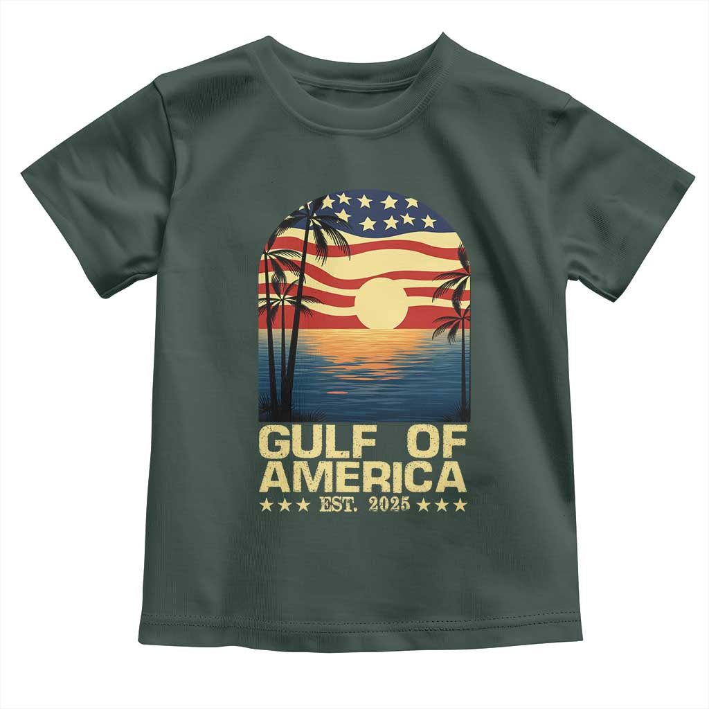 Gulf Of USA Toddler T Shirt Est 2025 American Flag Retro TS02 Dark Forest Green Print Your Wear