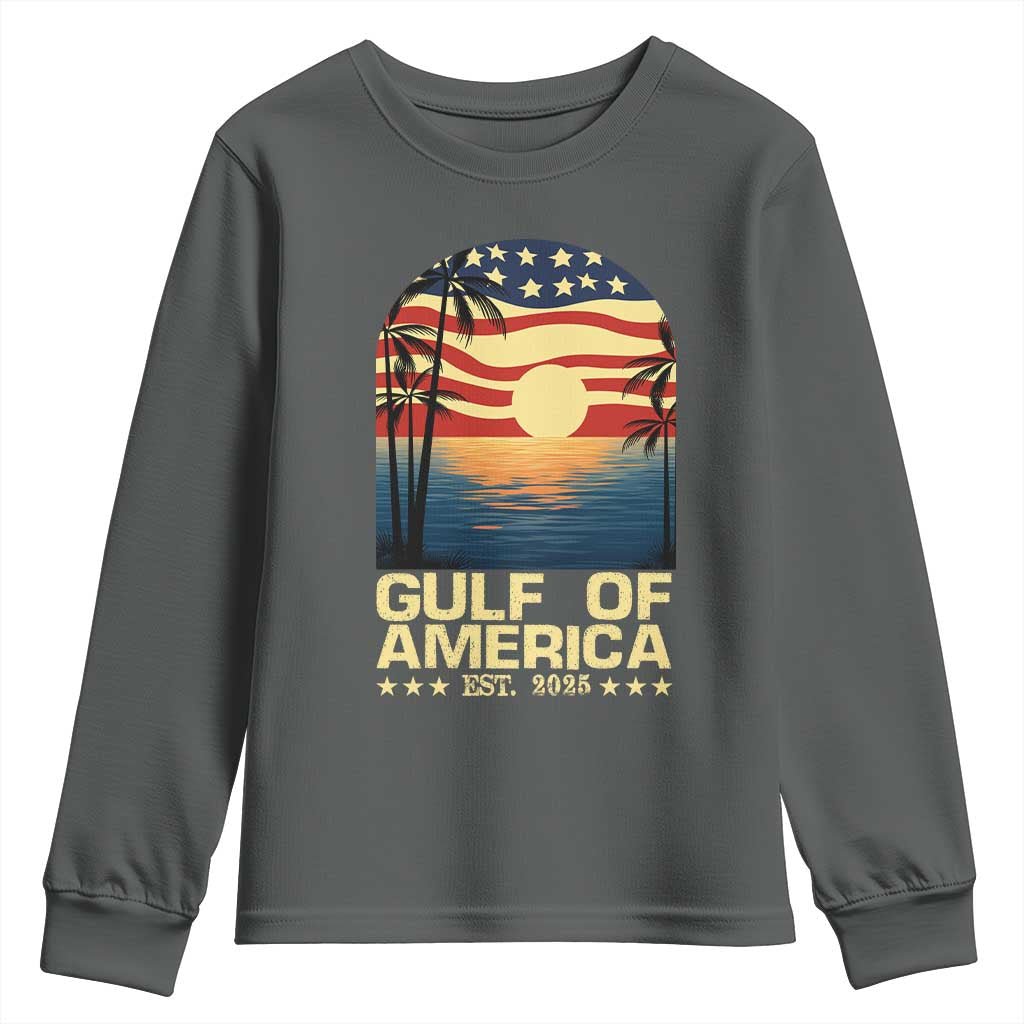 Gulf Of USA Youth Sweatshirt Est 2025 American Flag Retro TS02 Dark Heather Print Your Wear