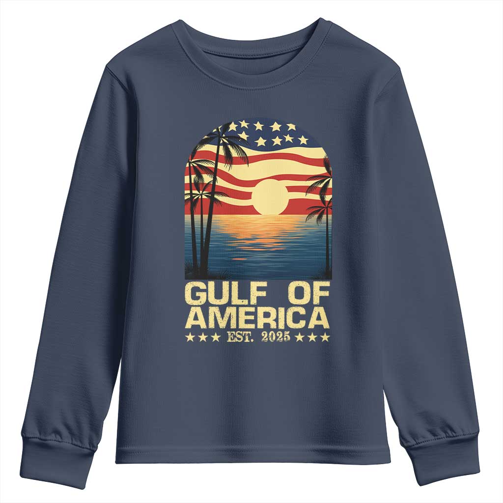 Gulf Of USA Youth Sweatshirt Est 2025 American Flag Retro TS02 Navy Print Your Wear