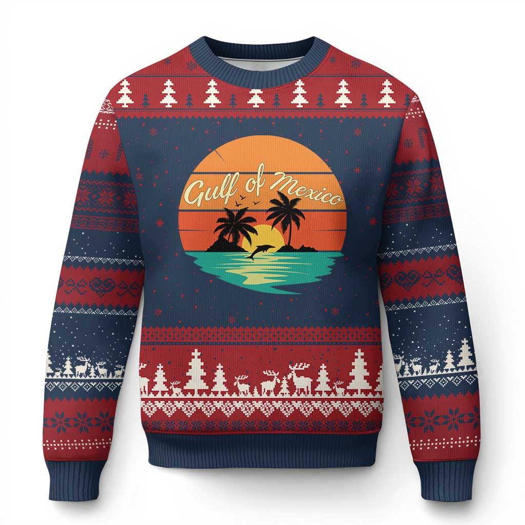 Gulf Of Mexico Ugly Christmas Sweater Forever Beach Palms Summer Vacation TS02 Navy Red Print Your Wear