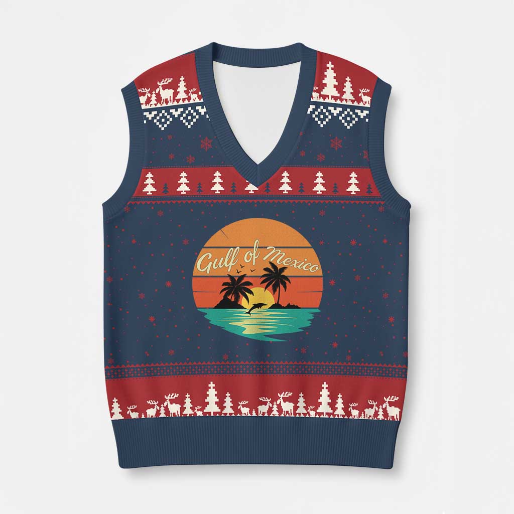 Gulf Of Mexico V-Neck Knit Sweater Vest Forever Beach Palms Summer Vacation TS02 Navy Red Print Your Wear