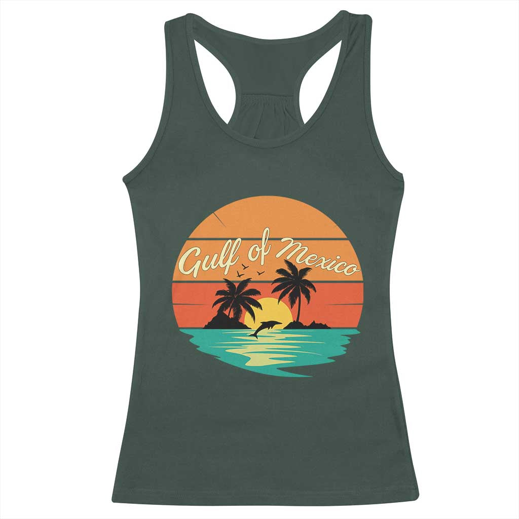 Gulf Of Mexico Racerback Tank Top Forever Beach Palms Summer Vacation TS02 Dark Forest Green Print Your Wear