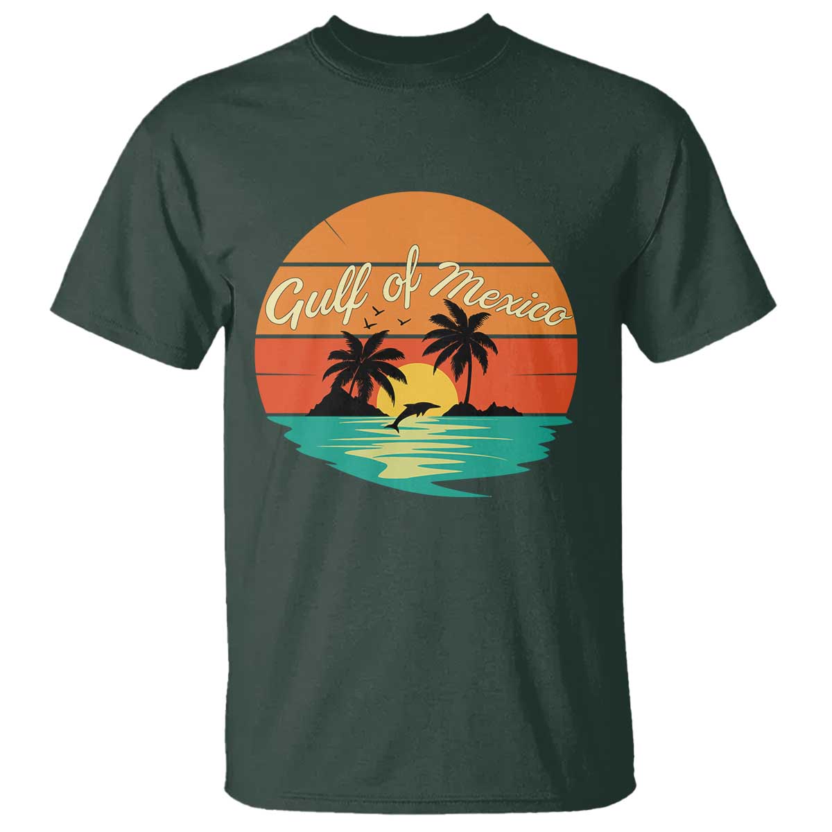 Gulf Of Mexico T Shirt Forever Beach Palms Summer Vacation TS02 Dark Forest Green Print Your Wear