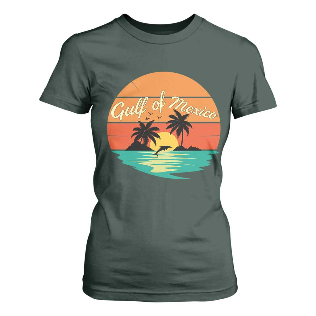 Gulf Of Mexico T Shirt For Women Forever Beach Palms Summer Vacation TS02 Dark Forest Green Print Your Wear