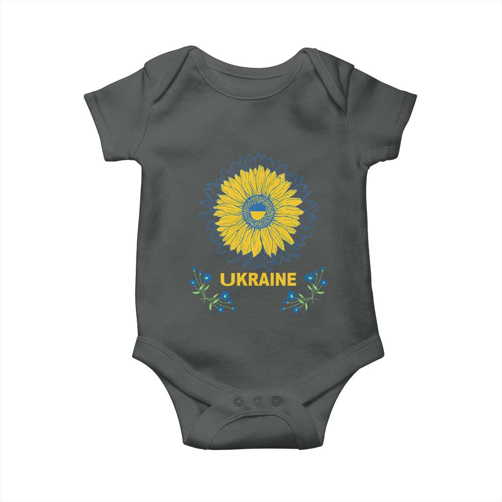 Ukraine Sunflower Baby Onesie Ukrainian Flag TS02 Dark Heather Print Your Wear