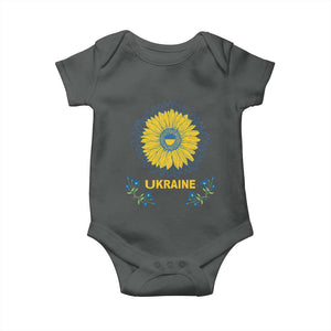 Ukraine Sunflower Baby Onesie Ukrainian Flag TS02 Dark Heather Print Your Wear