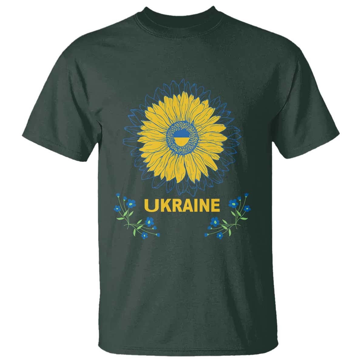 Ukraine Sunflower T Shirt Ukrainian Flag TS02 Dark Forest Green Print Your Wear