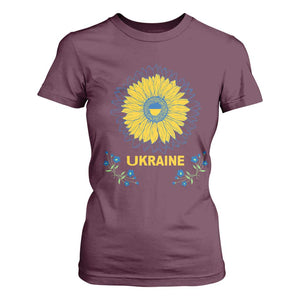 Ukraine Sunflower T Shirt For Women Ukrainian Flag TS02 Maroon Print Your Wear