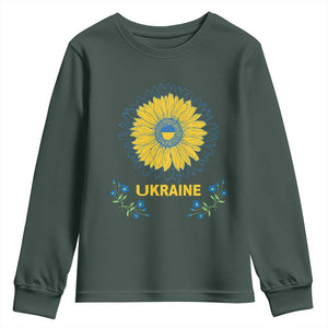 Ukraine Sunflower Youth Sweatshirt Ukrainian Flag TS02 Dark Forest Green Print Your Wear