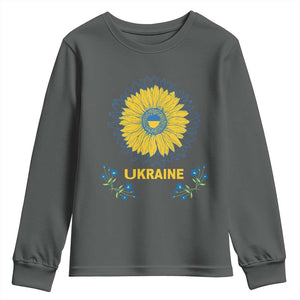 Ukraine Sunflower Youth Sweatshirt Ukrainian Flag TS02 Dark Heather Print Your Wear