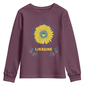 Ukraine Sunflower Youth Sweatshirt Ukrainian Flag TS02 Maroon Print Your Wear