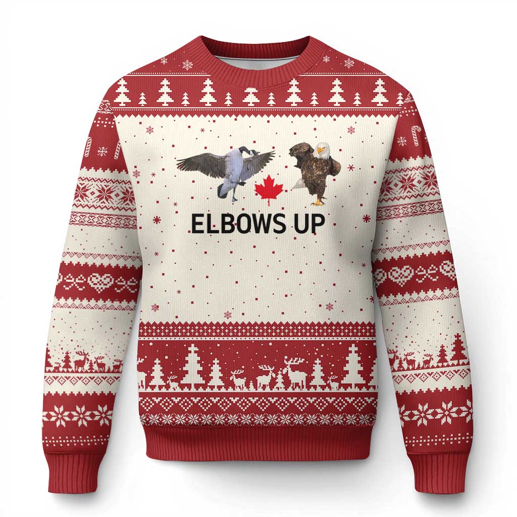 Elbows Up Ugly Christmas Sweater Canada Goose Vs Eagle Maple Leaf TS02 Beige Red Print Your Wear