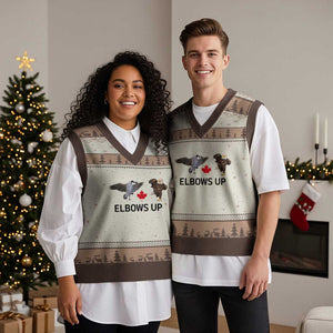 Elbows Up V-Neck Knit Sweater Vest Canada Goose Vs Eagle Maple Leaf TS02 Mocha Mousse Print Your Wear