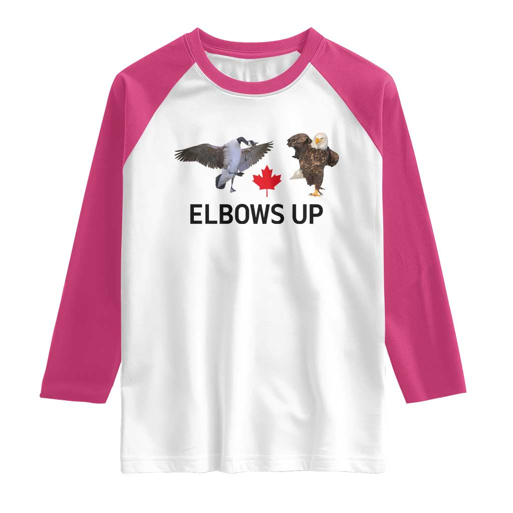 Elbows Up Raglan Shirt Canada Goose Vs Eagle Maple Leaf TS02 White Heliconia Print Your Wear