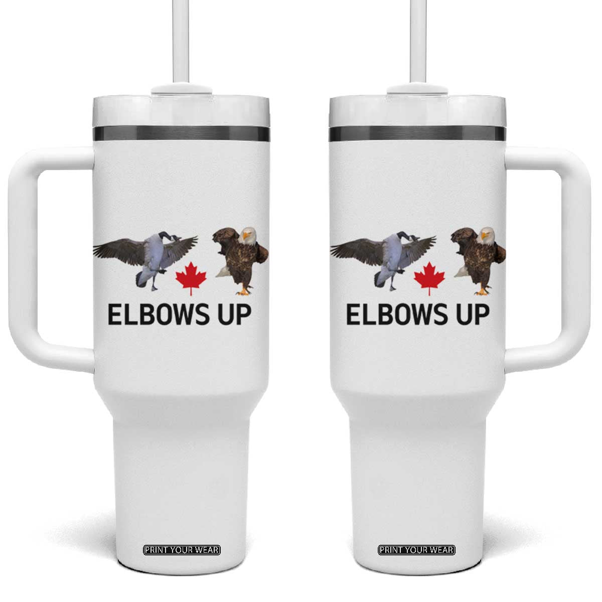 Elbows Up Tumbler With Handle Canada Goose Vs Eagle Maple Leaf TS02 One Size: 40 oz White Print Your Wear