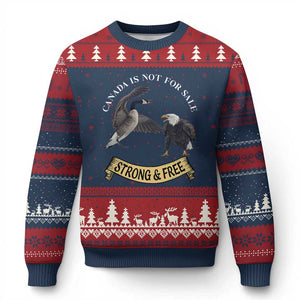 Elbows Up Ugly Christmas Sweater Canada Is Not For Sale Goose Vs Eagle TS02 Navy Red Print Your Wear