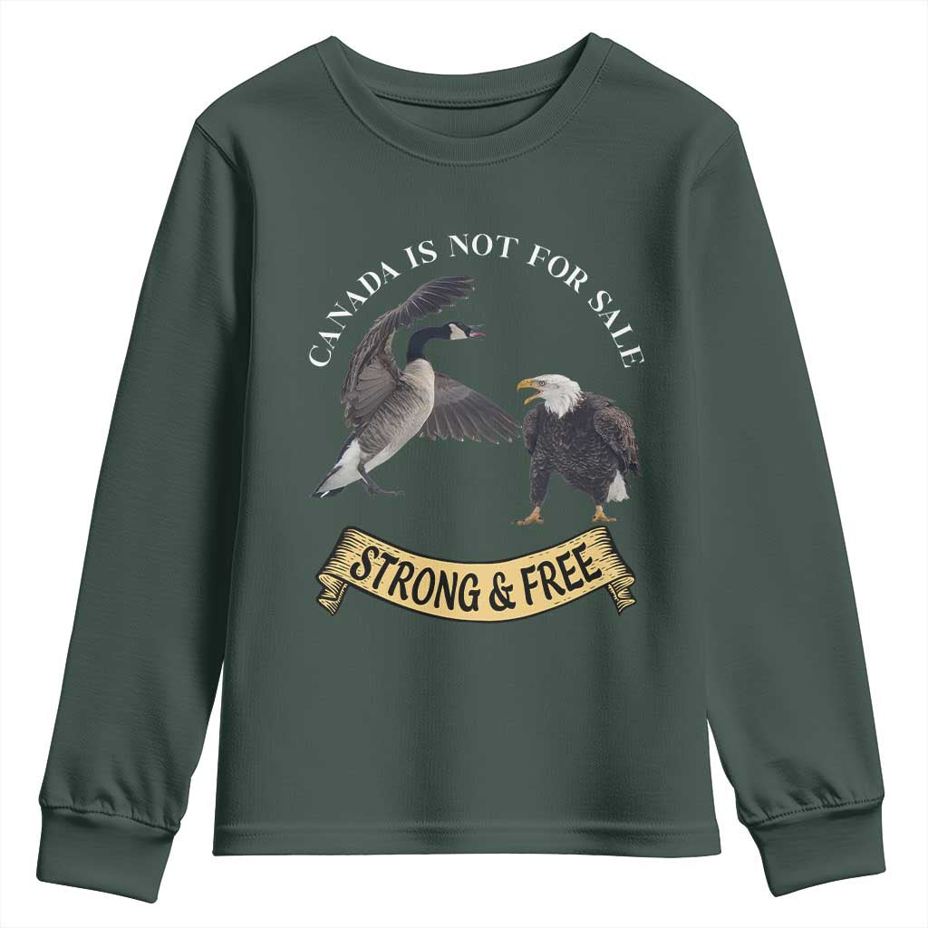 Elbows Up Youth Sweatshirt Canada Is Not For Sale Goose Vs Eagle TS02 Dark Forest Green Print Your Wear