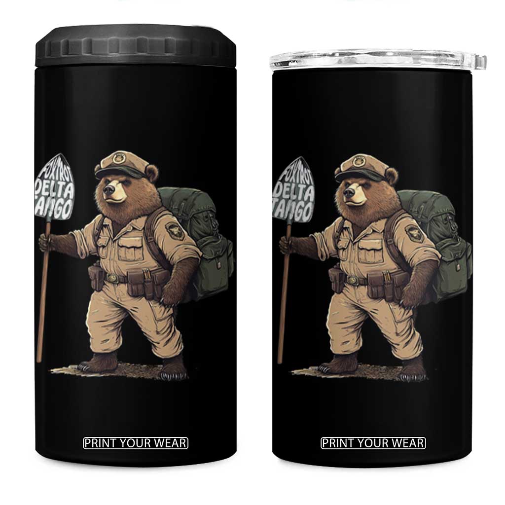 Foxtrot Delta Tango Resist Bear 4 in 1 Can Cooler Tumbler TS02 One Size: 16 oz Black Print Your Wear