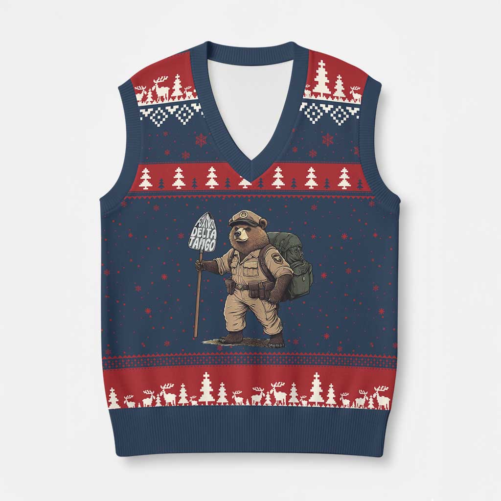 Foxtrot Delta Tango Resist Bear V-Neck Knit Sweater Vest TS02 Navy Red Print Your Wear