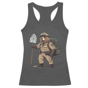 Foxtrot Delta Tango Resist Bear Racerback Tank Top TS02 Dark Heather Print Your Wear