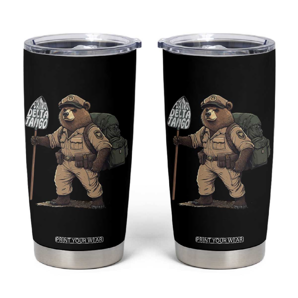 Foxtrot Delta Tango Resist Bear Tumbler Cup TS02 Black Print Your Wear