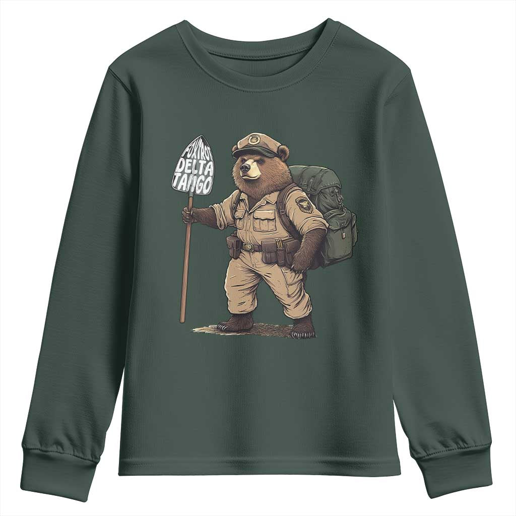 Foxtrot Delta Tango Resist Bear Youth Sweatshirt TS02 Dark Forest Green Print Your Wear