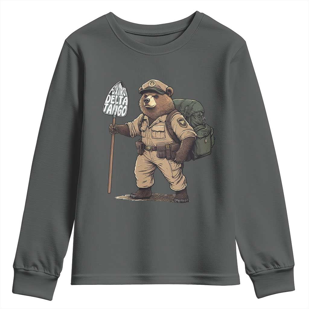 Foxtrot Delta Tango Resist Bear Youth Sweatshirt TS02 Dark Heather Print Your Wear