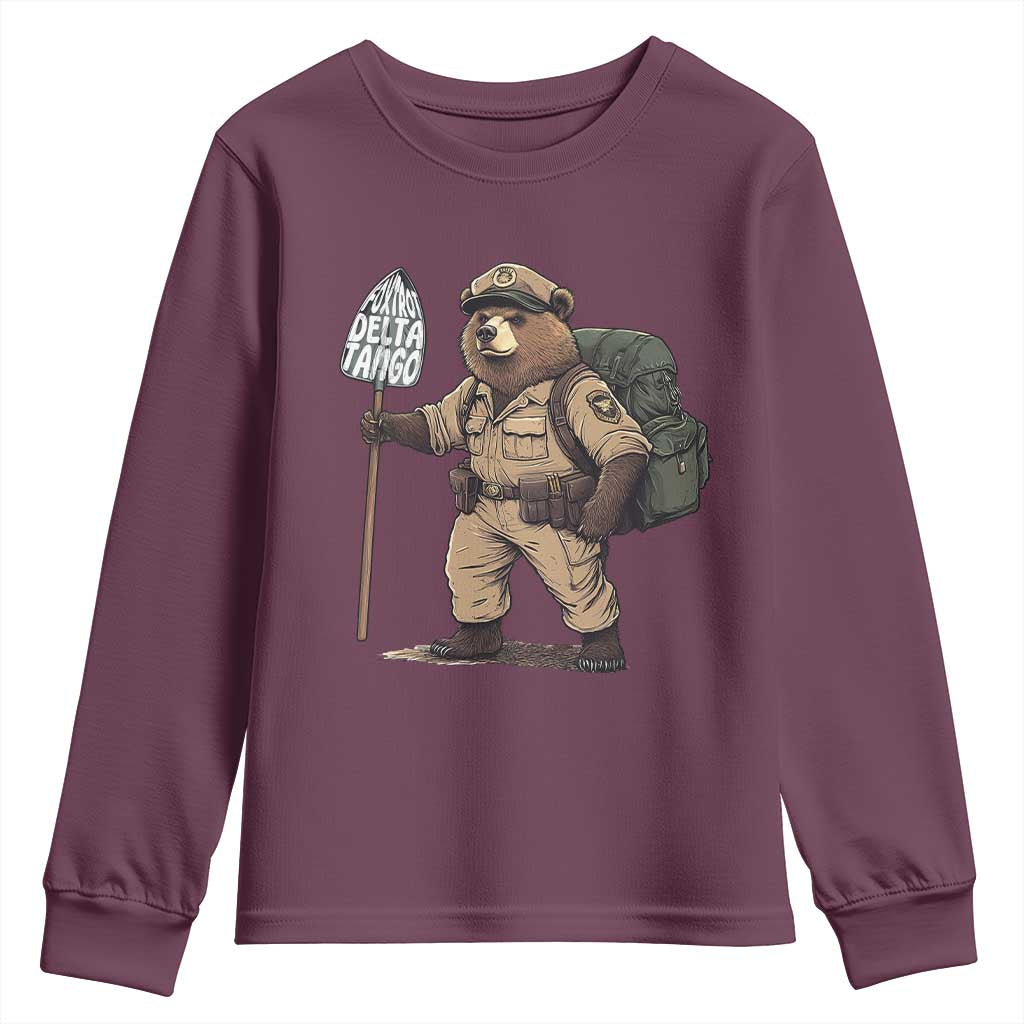 Foxtrot Delta Tango Resist Bear Youth Sweatshirt TS02 Maroon Print Your Wear