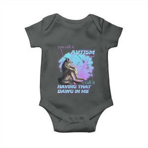 Funny Autistic Alpha Wolf Meme Baby Onesie You Call It Autism I Call It Having That Dawg In Me TS02 Dark Heather Print Your Wear