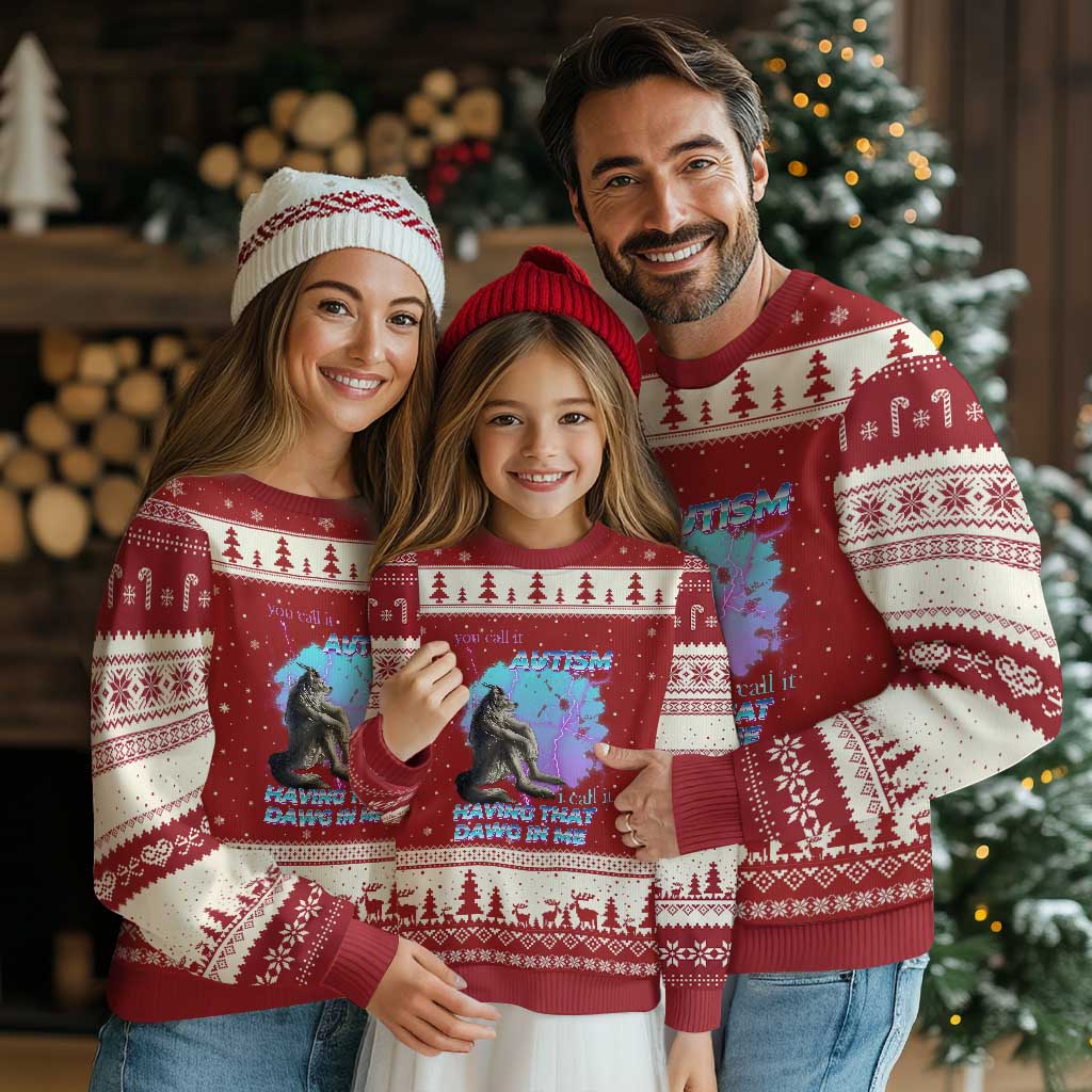 Funny Autistic Alpha Wolf Meme Ugly Christmas Sweater You Call It Autism I Call It Having That Dawg In Me TS02 Red Beige Print Your Wear
